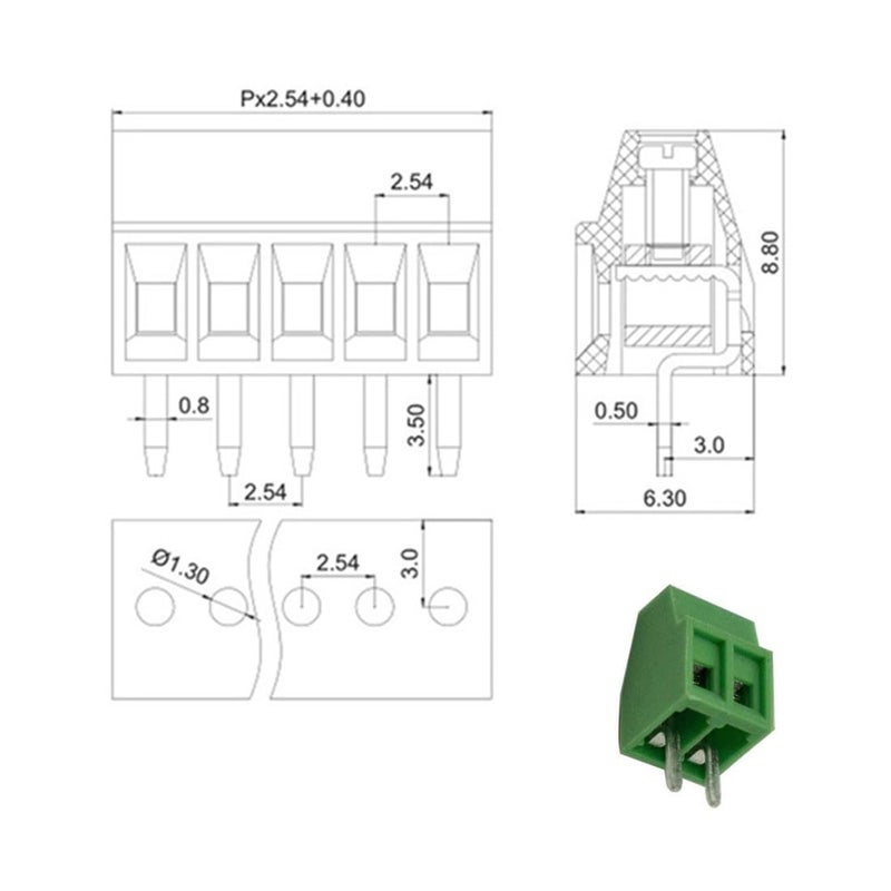 bnafes 2-Pin 2.54mm Pitch 150V 6A PCB Mount Screw Terminal Block Connector - (25 Pcs) - Image 4